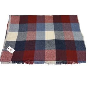 NWT Marine Layer Red Blue Plaid Throw Blanket Fringe‎ Soft Acrylic